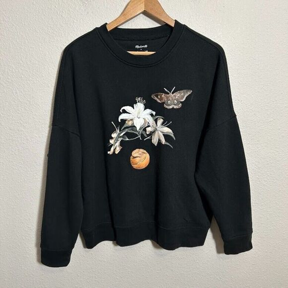 Madewell x Andrea Smith Sweatshirt S Black Floral Oversized Crewneck - Picture 2 of 6
